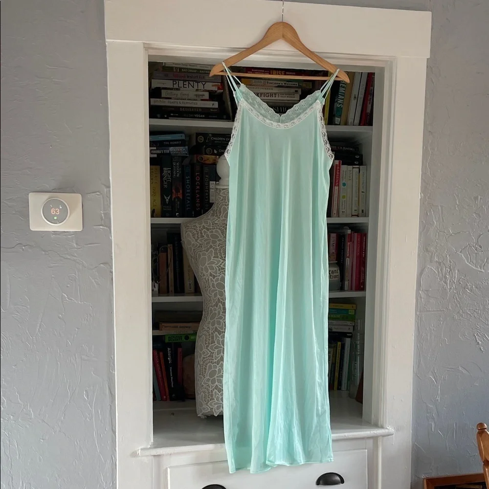 Lace Trim Chemise Nightgown in Light Blue‎ aqua